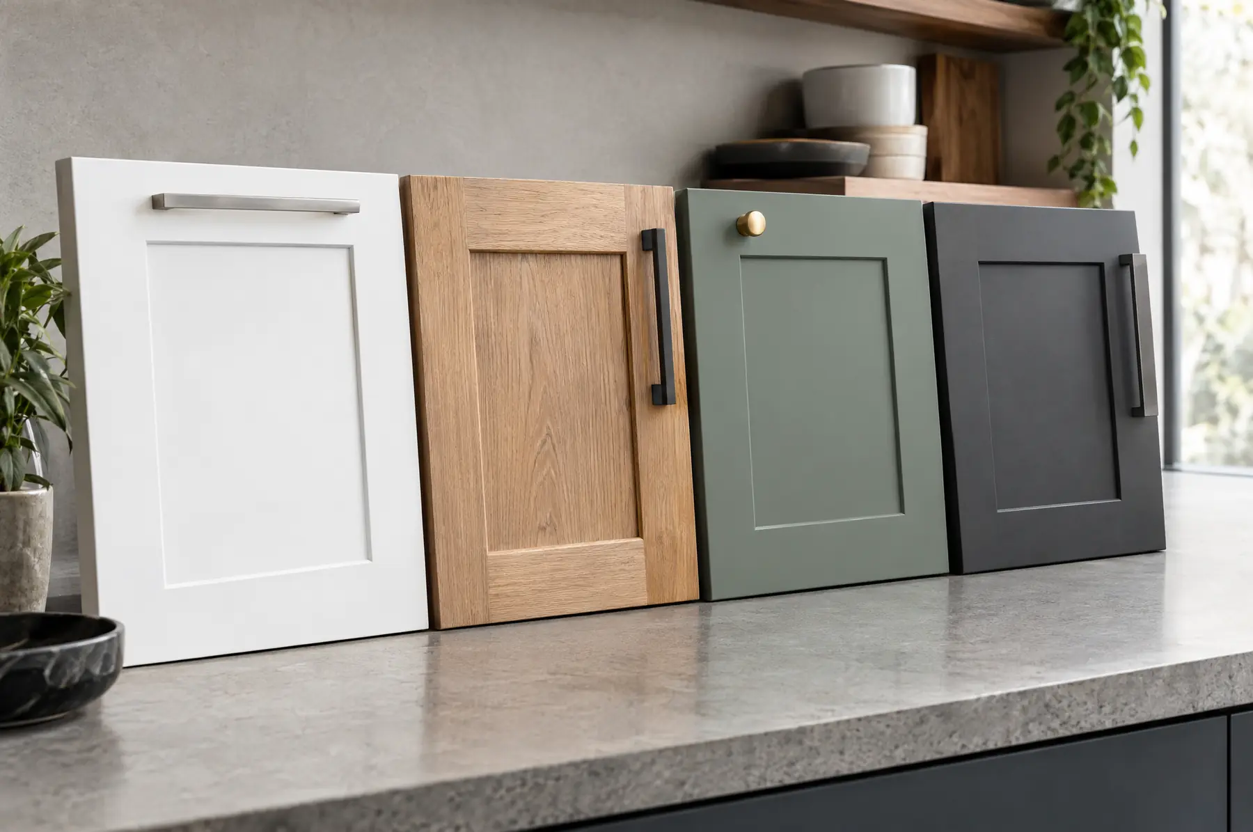 Kitchen door samples in a range of finishes and colours