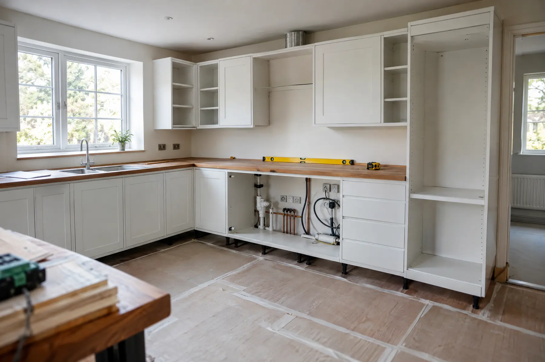 Kitchen under renovation with a tidy site before the units are fitted